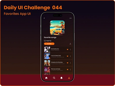 Challenge #044 - Favorites App UI | Daily UI appdevelopment dailyui darktheme designcommunity designinspiration favoritesui figmadesign gradientui interactivedesign minimaldesign mobileappdesign modernui musicapp musiclovers playlistui productdesign uichallenge uiux userinterface uxdesign
