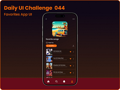 Challenge #044 - Favorites App UI | Daily UI appdevelopment dailyui darktheme designcommunity designinspiration favoritesui figmadesign gradientui interactivedesign minimaldesign mobileappdesign modernui musicapp musiclovers playlistui productdesign uichallenge uiux userinterface uxdesign