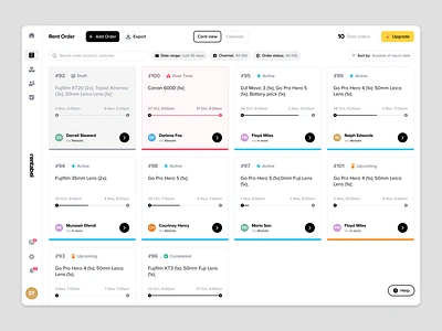 Rentabel - Card View of Orders in SaaS Rental Management card view company dashboard order management orders product design product listing product management product rental rental rental agent rental business renting saas saas design sale ui uiux ux web design