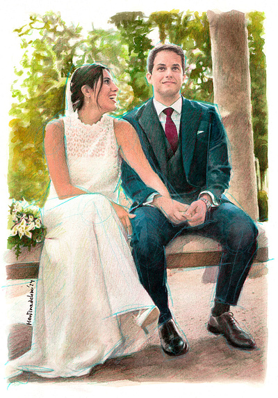 Wedding custom portrait drawing bridedrawing brideportrait broomdrawing broomportrait mentiradeloro pencil portrait watercolor watercolour wedding weddingdrawing weddingportrait