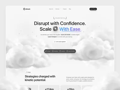 Drewl 2.0 Start-up Hero agency brand branding clean cloud design gradient hero identity landing minimal monochrome rocket saas start up studio ui ux white
