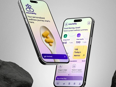 nourishly - AI-driven wellness Tracker ai ai app android app design dashboard design futuristic health home page ios launch screen mobile app modern navbar trending ui uiux ux wellness wellness app