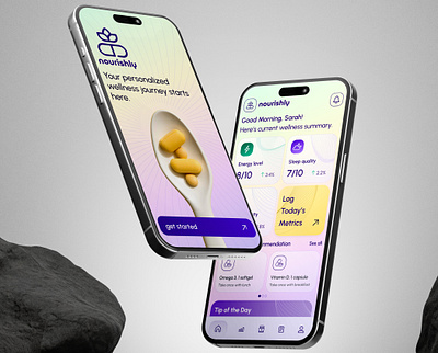 nourishly - AI-driven wellness Tracker ai ai app android app design dashboard design futuristic health home page ios launch screen mobile app modern navbar trending ui uiux ux wellness wellness app