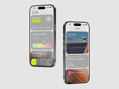 Solar Control App – Clean Energy, Simplified bottom bar dashboard energy glassmorphism interface ios menu bar mobile app mobileapp navbar navigation panel power product renewable service solar solar panel ui design widgets