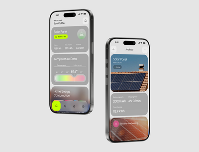 Solar Control App – Clean Energy, Simplified bottom bar dashboard energy glassmorphism interface ios menu bar mobile app mobileapp navbar navigation panel power product renewable service solar solar panel ui design widgets