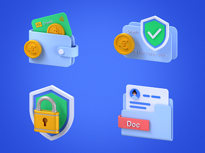 3D icons set - office and security 3d icons office security