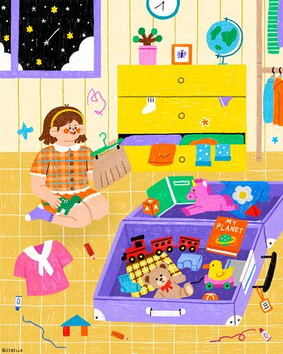 I Can Pack by Myself - Personal Work art childrensbook illustration kidillustration kidlitart packing room toys travel