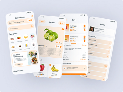 BasketBuddy - Food Delivery Made Easy - App UI Design android app design cravingsolved deliverymadeeasy design easyordering fastfood foodbasket fooddelivery foodieapp foodlovers foodorderingapp freshfooddelivery illustrator mealdelivery orderfoodonline quickeats restaurantapp restaurantfinder ui uiux design