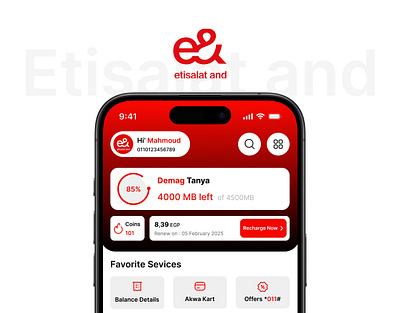 Redesign Etisalat App app branding egypt etisalat mobile redesign ui uiux ux