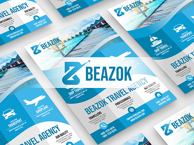 Beazok Travel Agency Logo aircraft airplane beazok brand identity branding flight flyer holiday journey logo logo design plane printing design tour transport travel travel agency trip