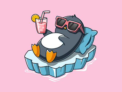 Relax, refresh, repeat. 🐧🕶️🍹 animalillustration cartoon cartoonpenguin cuteanimals cutepenguin digitaldrawing graphic design illustration penguinart relaxingvibes vectorart vectorillustration