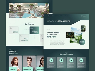 BlockGems About Page – NFT Website UI Figma Template about page blockchain ui brand identify cryptoart digital design figma template nft branding nft community nft platform nft template nft website ui showcase ui trends uiux design web design web3 design