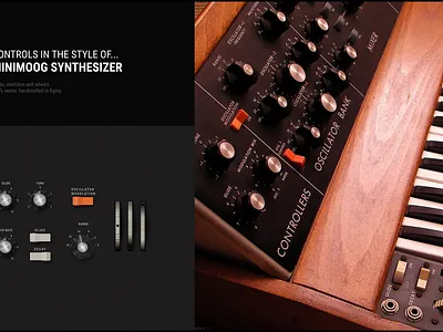 Analog Controls // in the style of Minimoog Synthesizer 3d analog audio fader figma knob minimoog modwheel moog music options range slide slider svg synth synthesizer ui vector