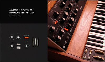 Analog Controls // in the style of Minimoog Synthesizer 3d analog audio fader figma knob minimoog modwheel moog music options range slide slider svg synth synthesizer ui vector