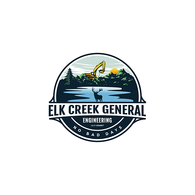 Bull Elk Creek logo for Construction Company antlers branding bull elk classic logo construction construction company logo construction vintage logo creek elk creek excavator logo logo logo design mountain logo