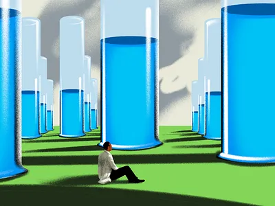 "decentralized science" article cover adobe blue branding crypto design grainy graphic design grass identity illustration lab laboratory liquid test tube