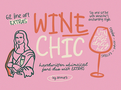 WineChic — Handwriting Font & Extras beverage bohemian chic download font food fun handwriting handwriting font handwritten lineart messy pixelbuddha playful script script font type typeface typography wine