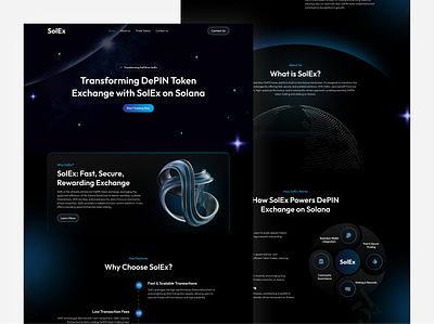 SolEx: Redefining DePIN Exchange Landingpage blockchain innovation blockchain solutions community governance crypto ecosystem decentralized platform depin assets depin token exchange fast transactions liquidity empowerment low transaction fees scalable solutions seamless navigation secure exchange solana blockchain solex features solex platform staking opportunities token trading user centric design wallet integration