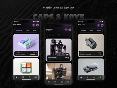 Caps & Keys – Electronic Customization App UI appdesign creativeui crypto design ui customizable app ui customizabledesign ecommerceapp graphic design keyboard app ui mobileappdesign productdesign prototype design uicomponents uiux userinterface web3 website design ui