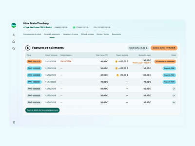 Client Balance Overview · CRM @Ekwateur crm dashboard light mode table ui