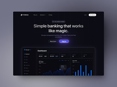 Dark mode hero section design for SaaS clean graphic design hero section landing page minimalist ui