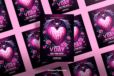 Vday Flyer with Gothic Romantic Theme creative creative flyer design flyer templates graphic design love lovers date party flyer photoshop poster psd flyer valentine valentines day flyer