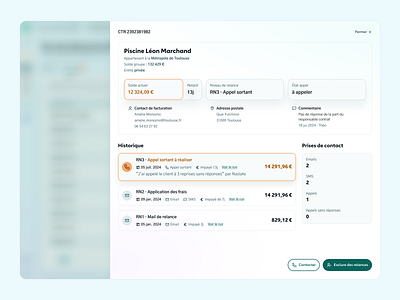 Automated Dunning Workflow @Ekwateur crm dashboard dunning light mode table ui