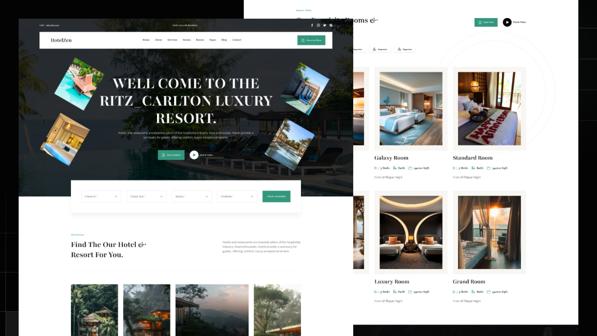 HotelZen - Hotel & Resort Landing Page animation graphic design portfolio ui