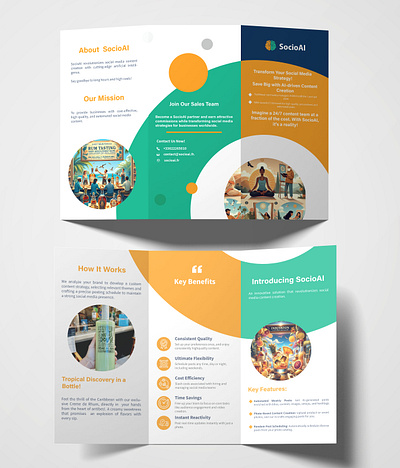 socioAI Creative Tri-fold Brochure branding brochure design graphic design illustration logo tri fold ui