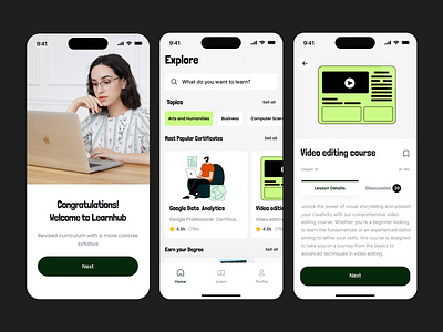 e-learning App app design e learning app education learning platform mobile app online class online course online education study app design ui university ux