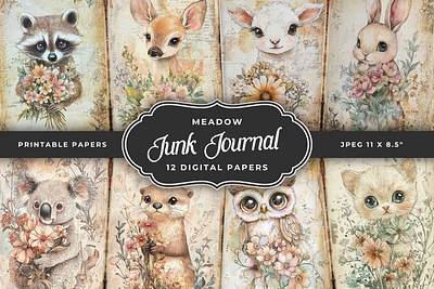 Meadow junk journal paper digital paper junk journal pages junk journal papers meadow scrapbooking vintage