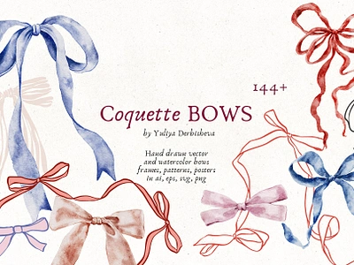 Elegant Coquette Bows: Watercolor & Vector Illustrations bows doodle bow graphic design watercolor