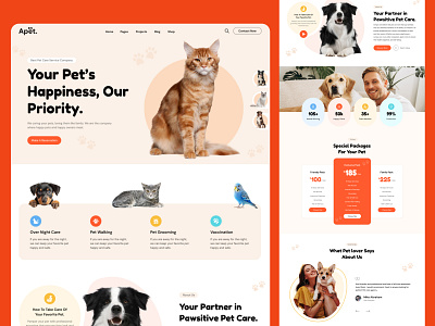 Apet- Pet Care Website cat dog landing page minimal pet pet care pet care website trendy ui ux webdesign website