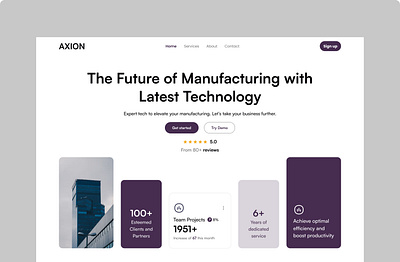 Axion manufacturings - Landing page design. figma landing page latest manufacturing produce product design production tech ui uiux ux warehouse web design