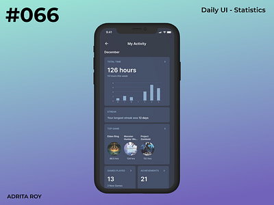 DailyUI 066 - Statistics accessibility dailychallenge dailyui data data storytelling data visualization design designer figma gaming mobile portfolio product design statistics steam ui user centered design user experience user interface ux