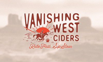 Vanishing West Ciders Branding brand branding cactus hand drawn type hand lettering horse illustration illustration lettering logo logotype script sun set vanishing west ciders western design