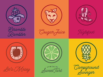 Flavor Icons for Vanishing West Ciders blackberry boot brand assets cider cougar flavor icon hat horseshoe icon icons illustrations lime peach pineapple western