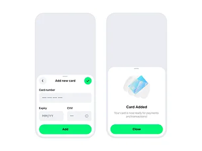 New Card Flow app card fields greed illustration input inputs minimal mobile mobile app mobile design modal payment payment method sheet ui ux