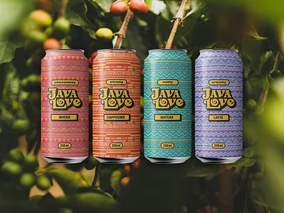 Java Love – Branding & Packaging beverage branding bold brand identity branding can design coffee colorful logo packaging pattern design typography