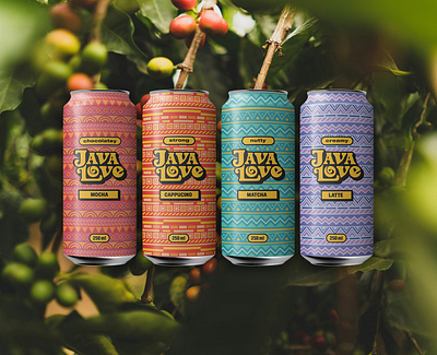 Java Love – Branding & Packaging beverage branding bold brand identity branding can design coffee colorful logo packaging pattern design typography