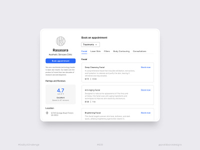 Book a clinic | Daily Ui Challenge 009 apps booking clinic booking daillyuichallenge design figma pratikbarotdesigns saas skin care ui ux web apps