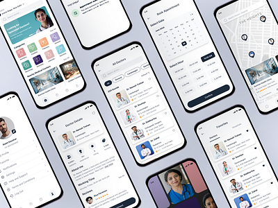 Doctor Appointment & Hospital Finder App UI Design appinterface appointmentbookingapp cleanui design doctorappdesign healthcareapp hospitalfinderui medicalappdesign minimaldesign mobileappdesign moderndesign ui uiuxdesign userexperience