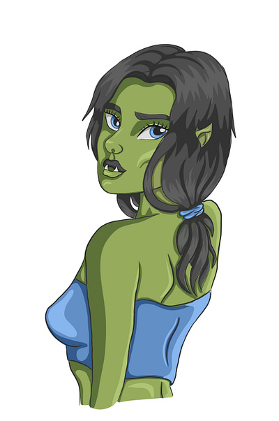 The orc girl 2d cartoon character cartoon illustration digital illustration drawing fantasy illustration illustrator procreate illustration