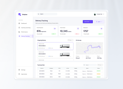 Delivery management dashboard | Business Analytics App admin panel button cards charts color dashboard dashboard app dashboard ui delivery desktop graphs icons location map saas settings shipping system table ui