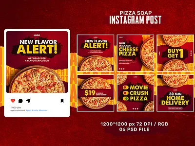 Pizza Restaurant Social Media Post design takeout specials. typography