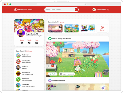 MyNintendo Profile - Concept animal crossing halftone leave a comment mario nintendo posts profile red screenshots switch switch 2 ui video games videogames white zelda