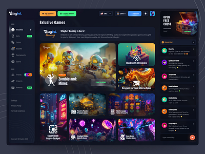 Staybet - Online Casino Exclusive Games Interface casino crypto gaming dark theme dashboard design concept figma game design gaming inspiration online casino twinace ui uiux user interface ux web design