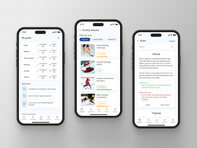 Mobile App for Hockey Players app design figma ui ux uxui