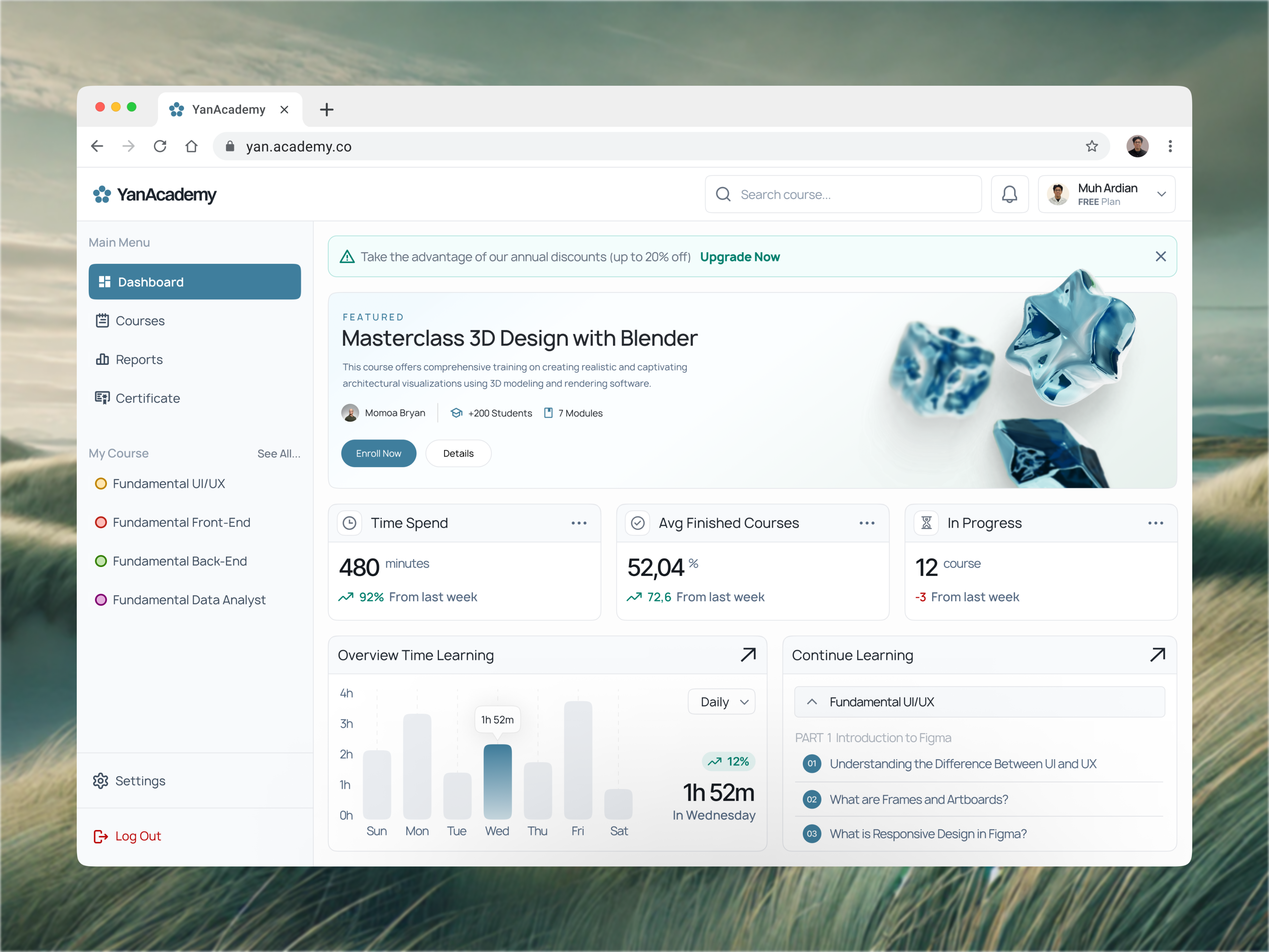 YanAcademy - Dashboard design figma ui uiux uiuxdesign ux