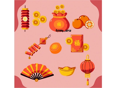 Elements Collection for Chinese New Year asian celebration chinese coin culture decoration festival firecracker greeting holiday icon lantern new orange party season symbol tradition traditional year